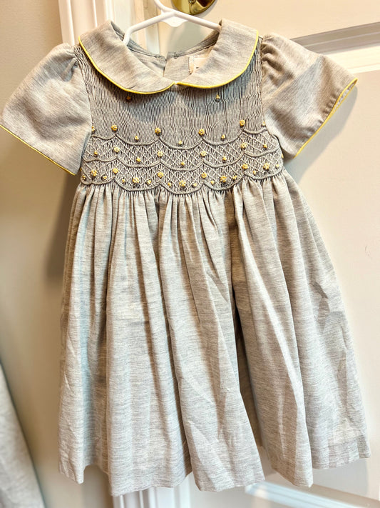 Girls Yellow / Gray Smocked Dress