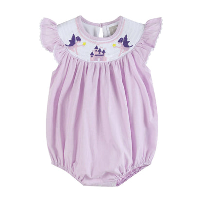 Purple Fairy Castle Smocked Flutter Romper