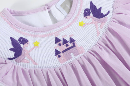 Purple Fairy Castle Smocked Flutter Romper