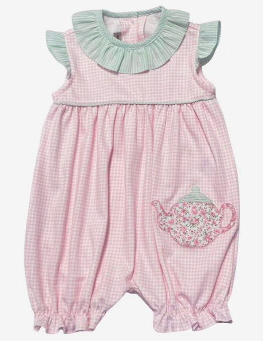 Girls Tea Time Appliqué Pima Romper