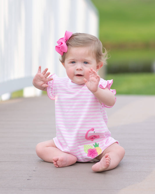 Flamingo Pink Applique baby girl romper Pima Cotton