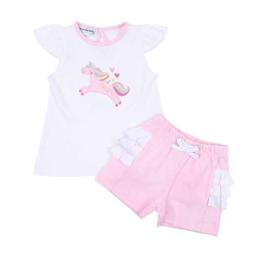 Believe in Magic Combo Pink Ruffle Flutter Toddler Short Set