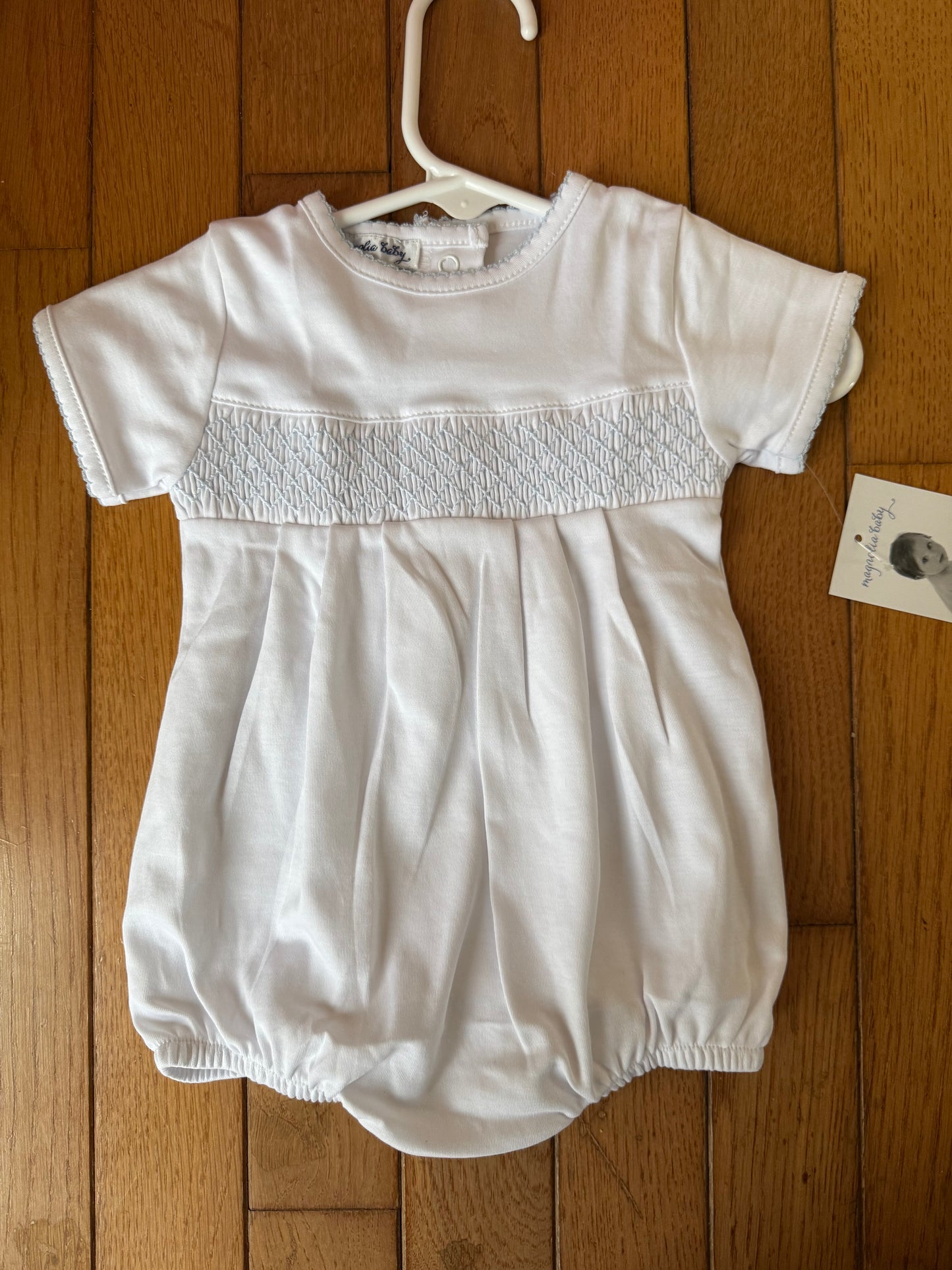 Solid Smocked Bubble White/Blue