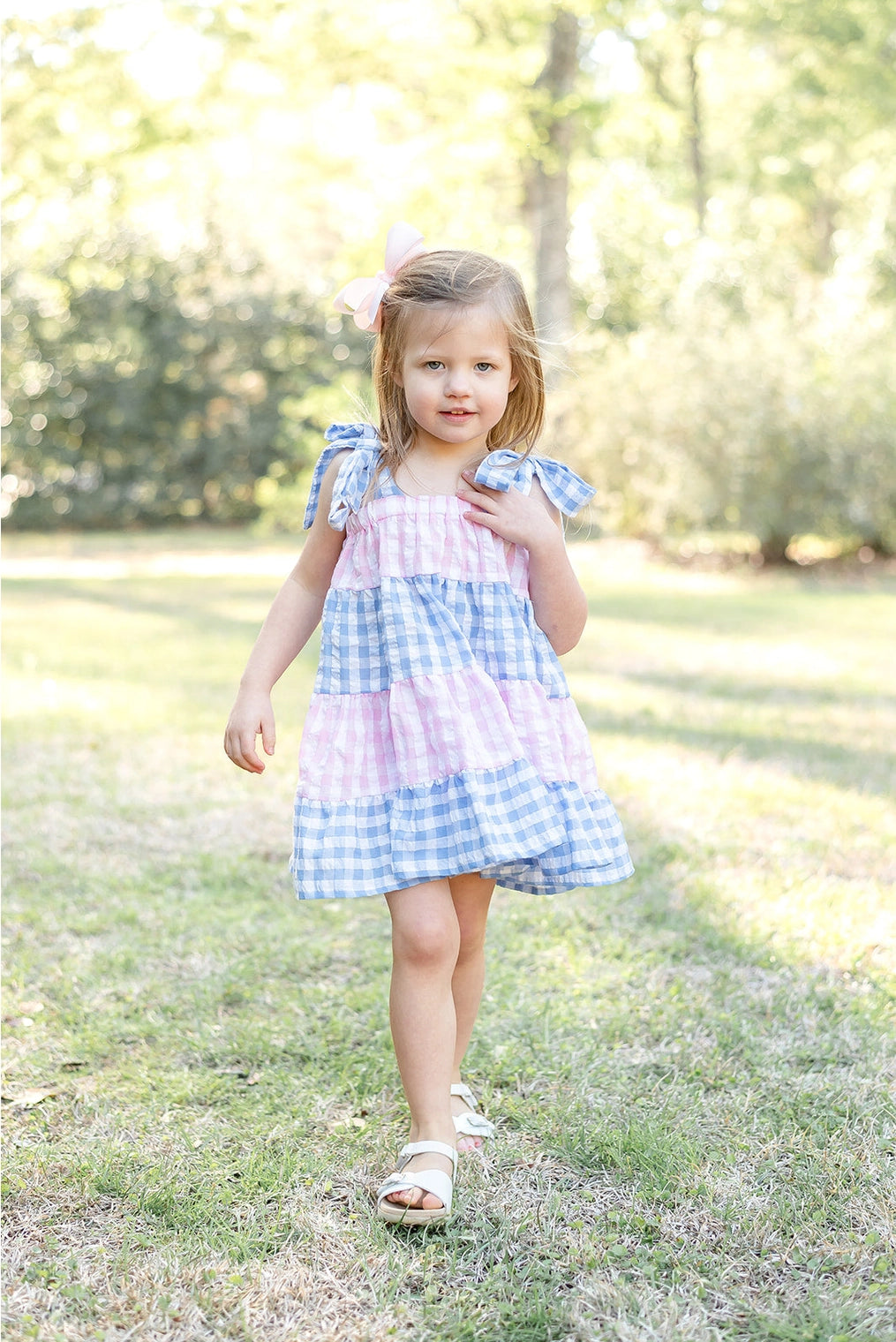 Ruffles - Pink & Blue Gingham Big-Bow Ruffle Shift Dress