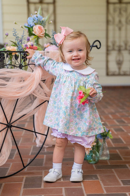 Mary Charlotte Pink Floral Gingham Bloomer Set