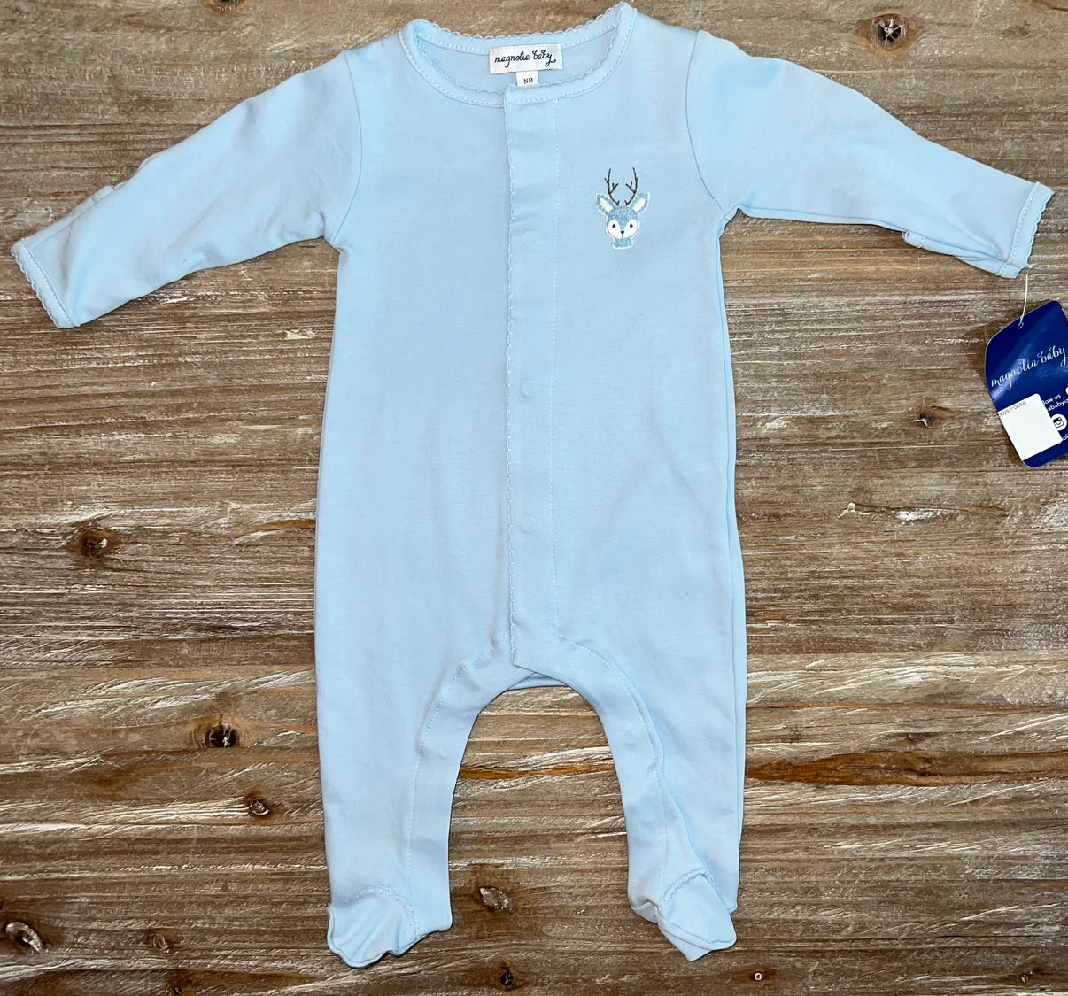 Tiny Buck Blue Embroidered Footie