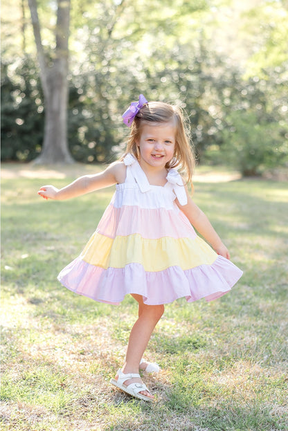 Ruffles - Pink & Pastel Yellow Big-Bow Ruffle Shift Dress