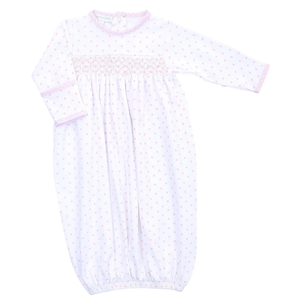 Mini Dots Smocked Gown - Pink