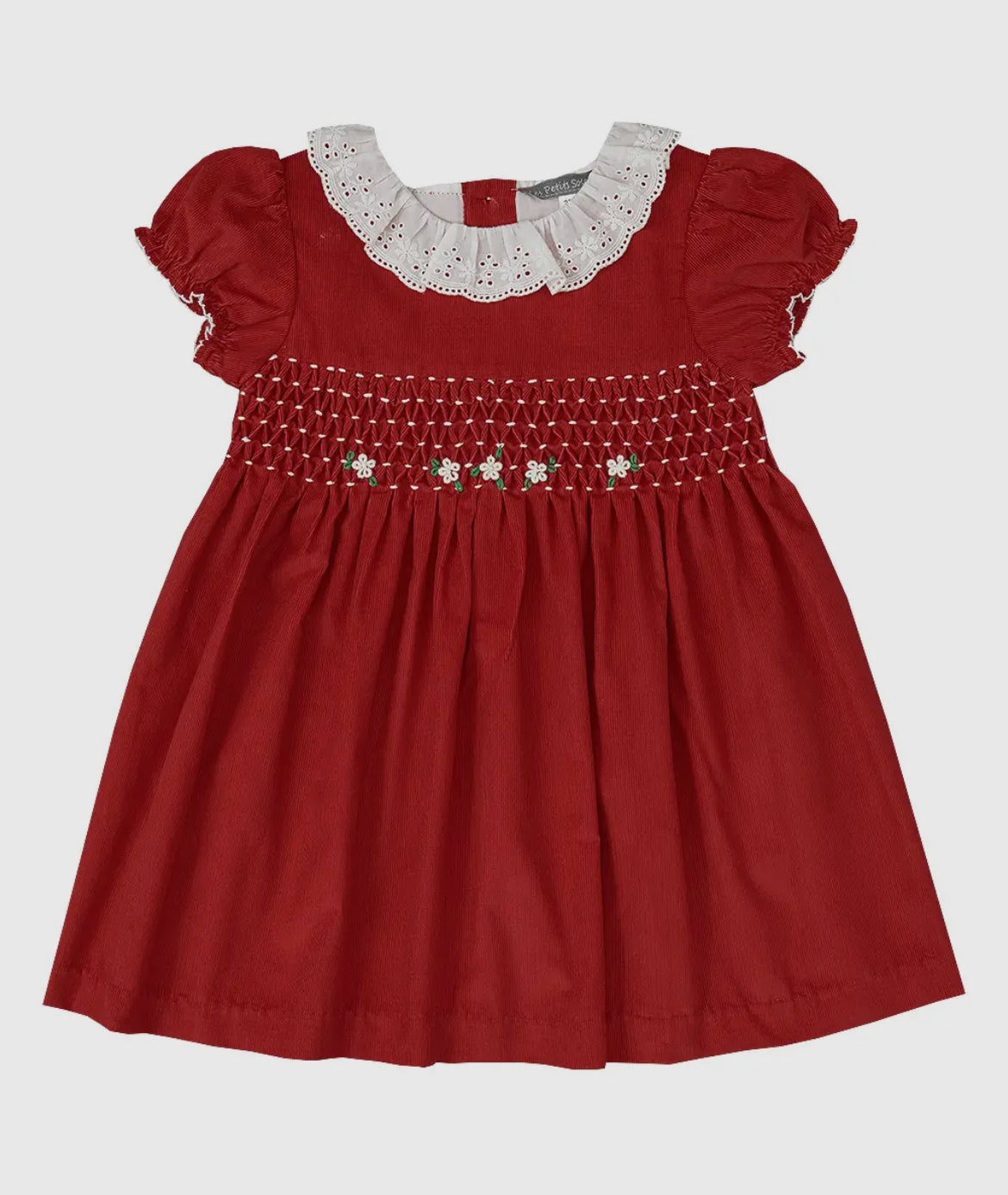 Red Smocked Ruffle Collar Corduroy Dress