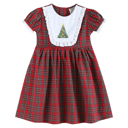 Red Christmas Tree Yoke Dress - Lil Cactus