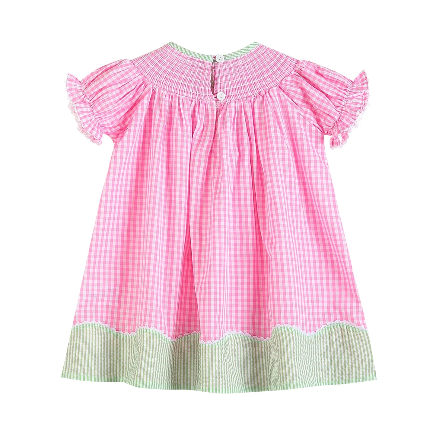 Pink Gingham Bunnies Smocked Bishop Dress - Lil Cactus