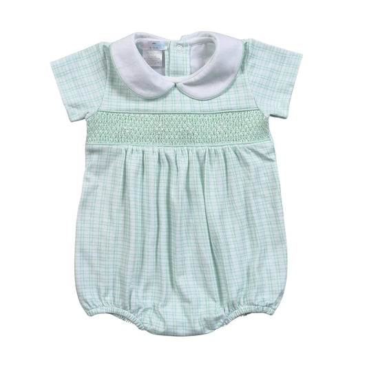 GREEN PLAID PIMA HAND SMOCKED BUBBLE