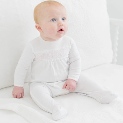 Smocked Footie with Pink Trim