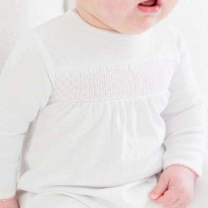 Smocked Footie with Pink Trim