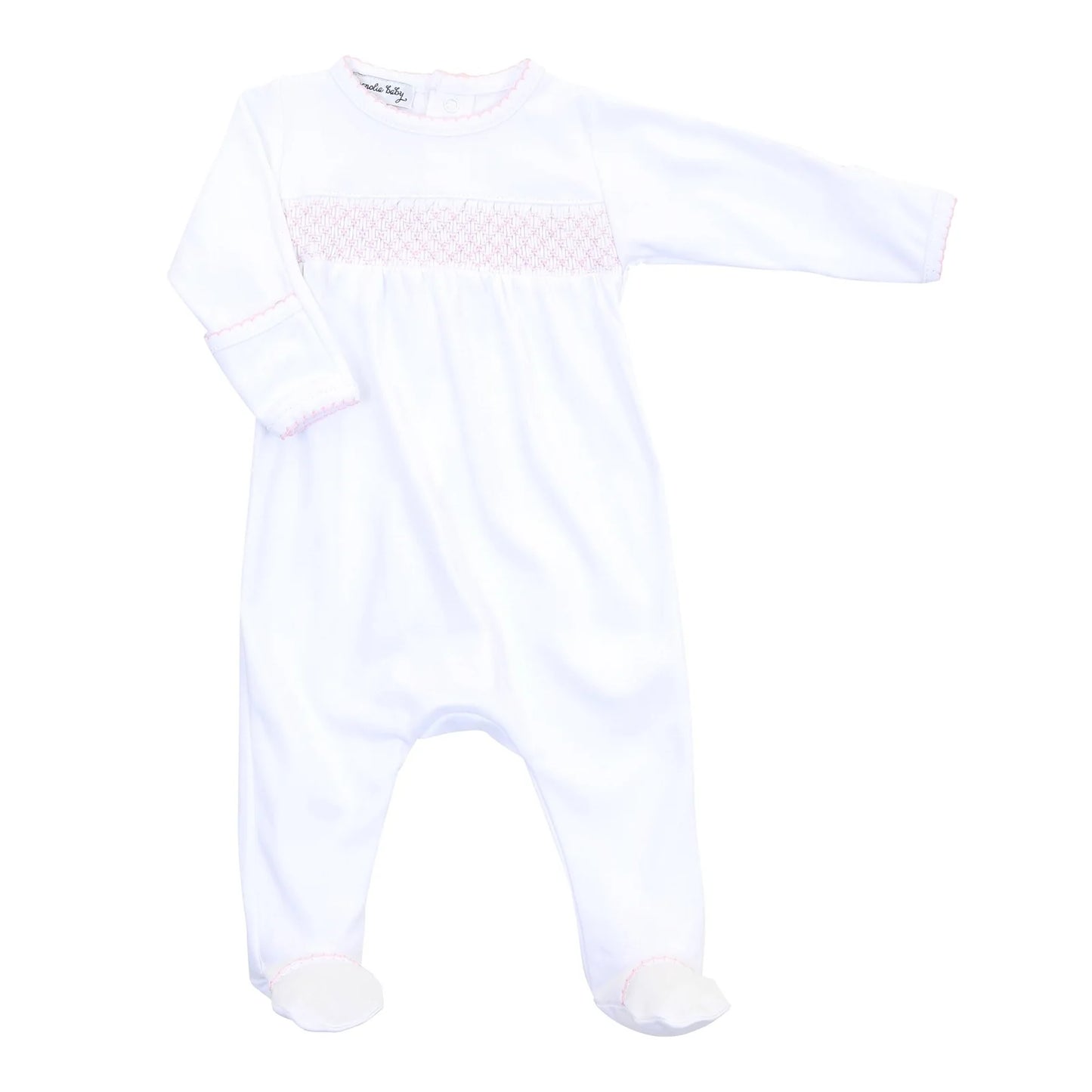 Smocked Footie with Pink Trim