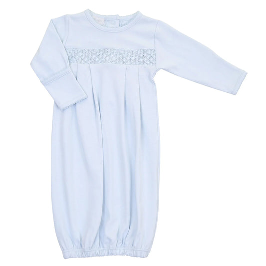 Solid Smocked Gown - Blue