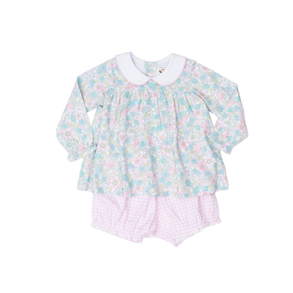 Mary Charlotte Pink Floral Gingham Bloomer Set