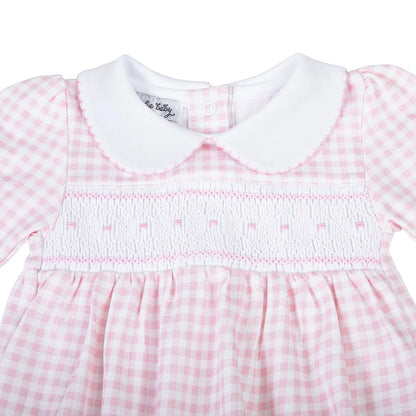 Checked Smocked Long Sleeve Bubble Pink