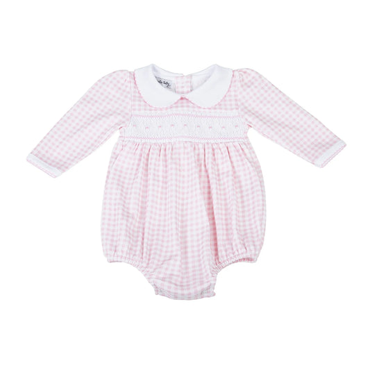 Checked Smocked Long Sleeve Bubble Pink