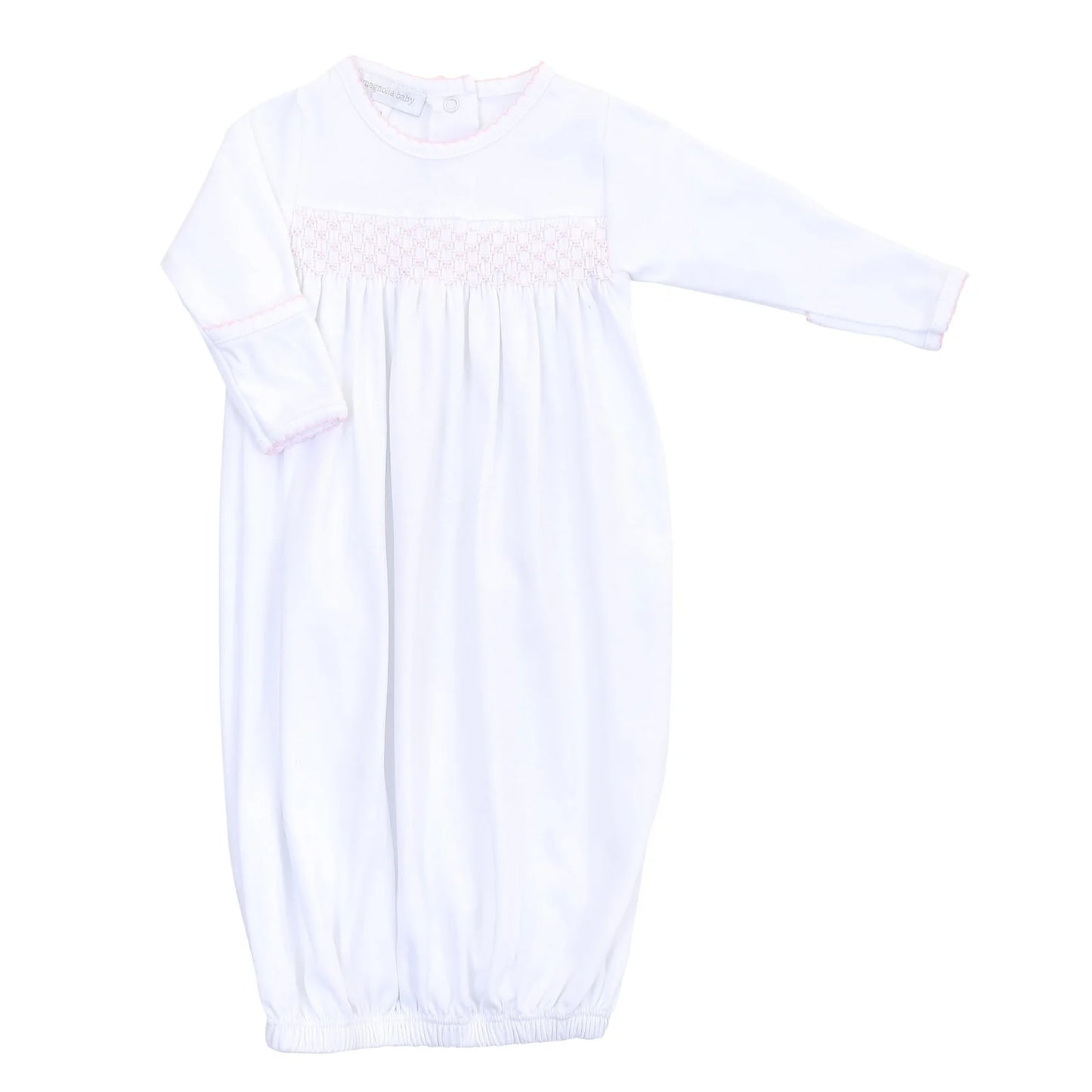 Essentials Smocked Gown with Pink Trim