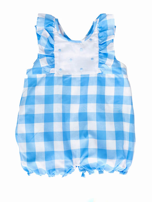 Spring Blue Check And Dot Baby Girl Romper